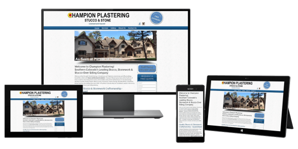 Picture of Champion Plastering Website showing front of luxury home